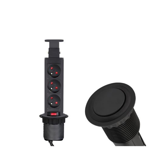 Obrazek LIFT BOX czarny fi60mm 3x gniazdo schuko