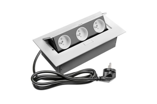 Obrazek Przedłużacz biurkowy 3xgniazdo prostokątny alumini