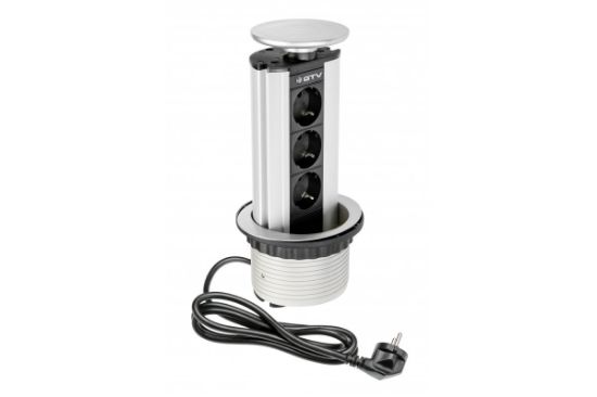 Obrazek Gniazdo 100mm, 3x schuko (srebrny)