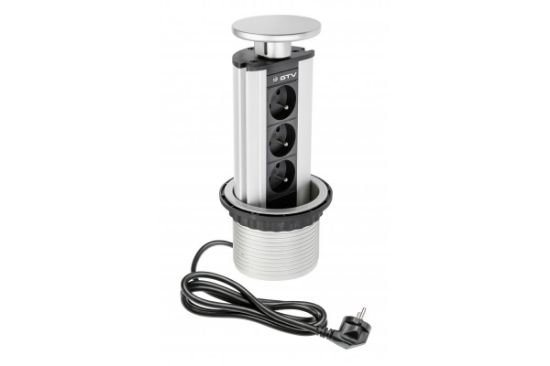 Obrazek Gniazdo 100mm 3xgniazdo z uziemieniem(srebrny)