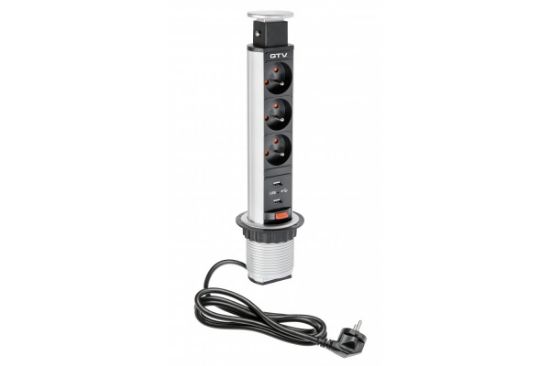 Obrazek Gnizado 60mm 3xgniaz.z fr 2xUSB 2,1A 5Vsrebrny